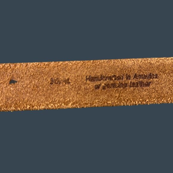 Mens 36 Leather Belt Brass Buckle Handcrafted in USA Classic Casual Americ - Picture 4 of 8